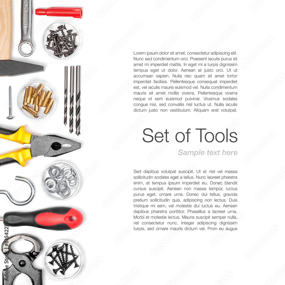 Obraz premium set of tools on white background top view