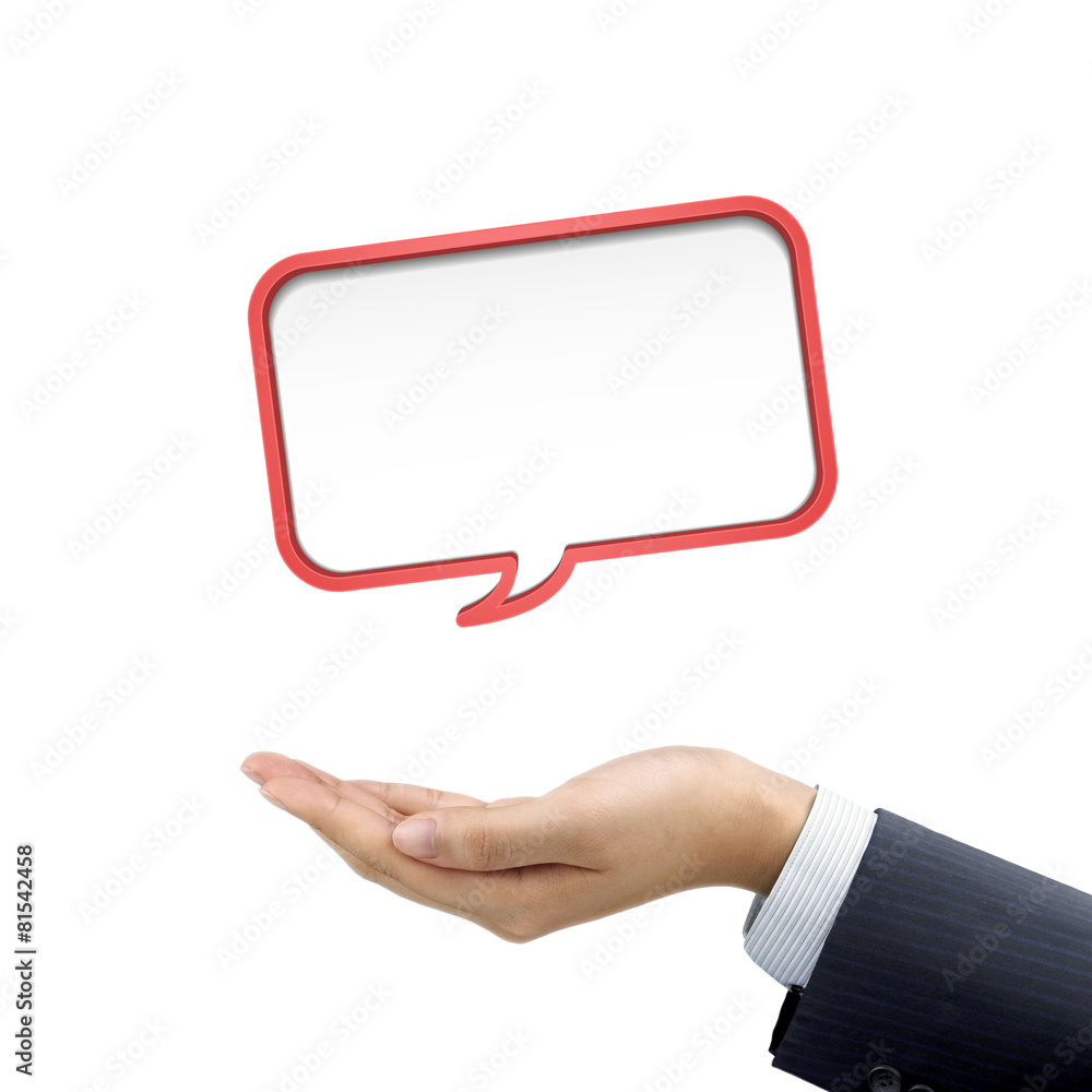 businessman's hand holding speech bubble businessman's hand holding speech bubble