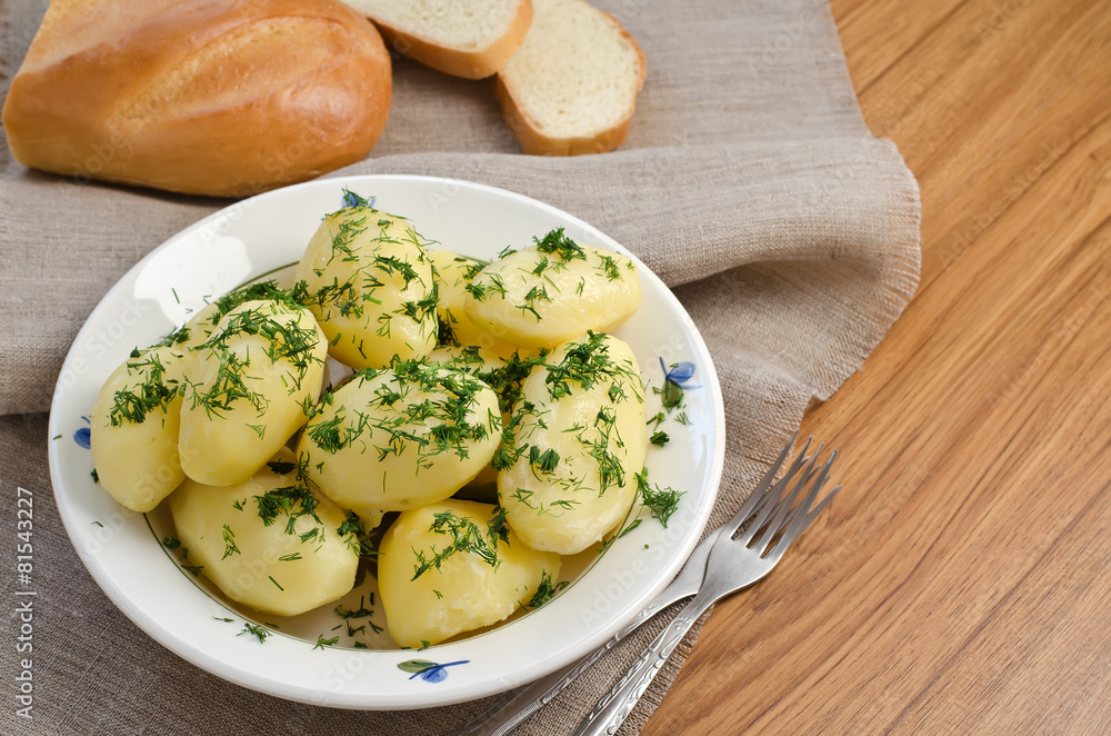 Boiled potatoes and bread