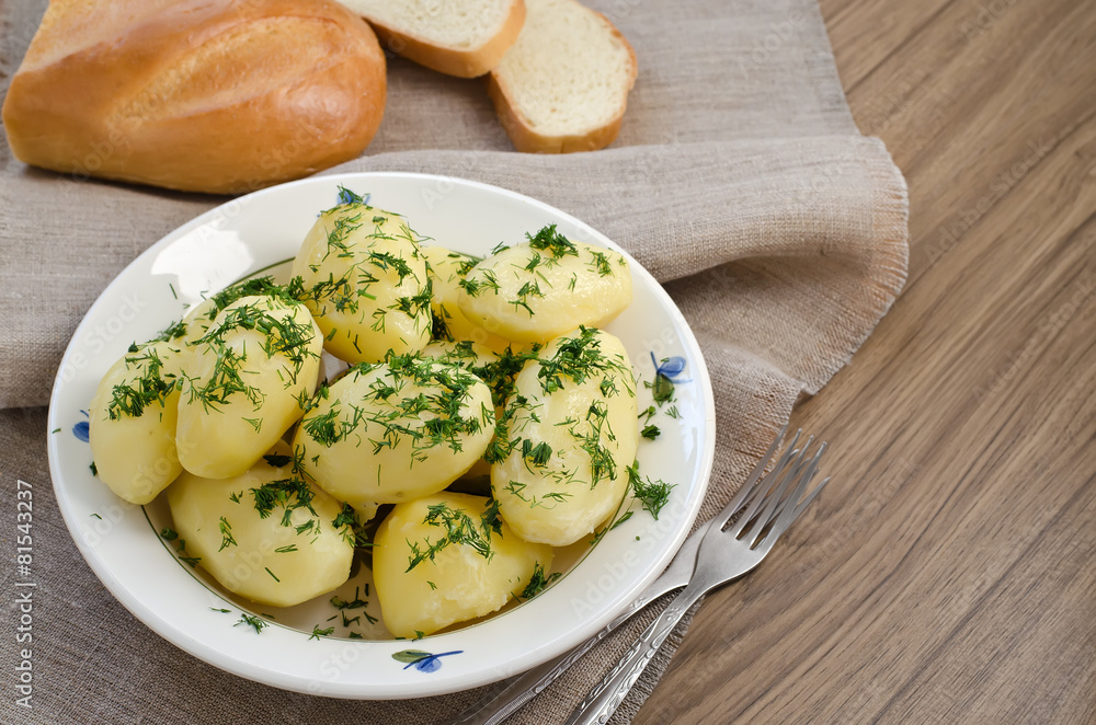 Boiled potatoes and bread