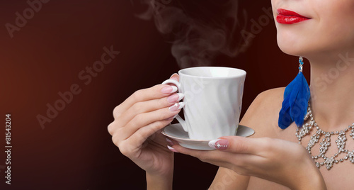 Woman  with cup coffee