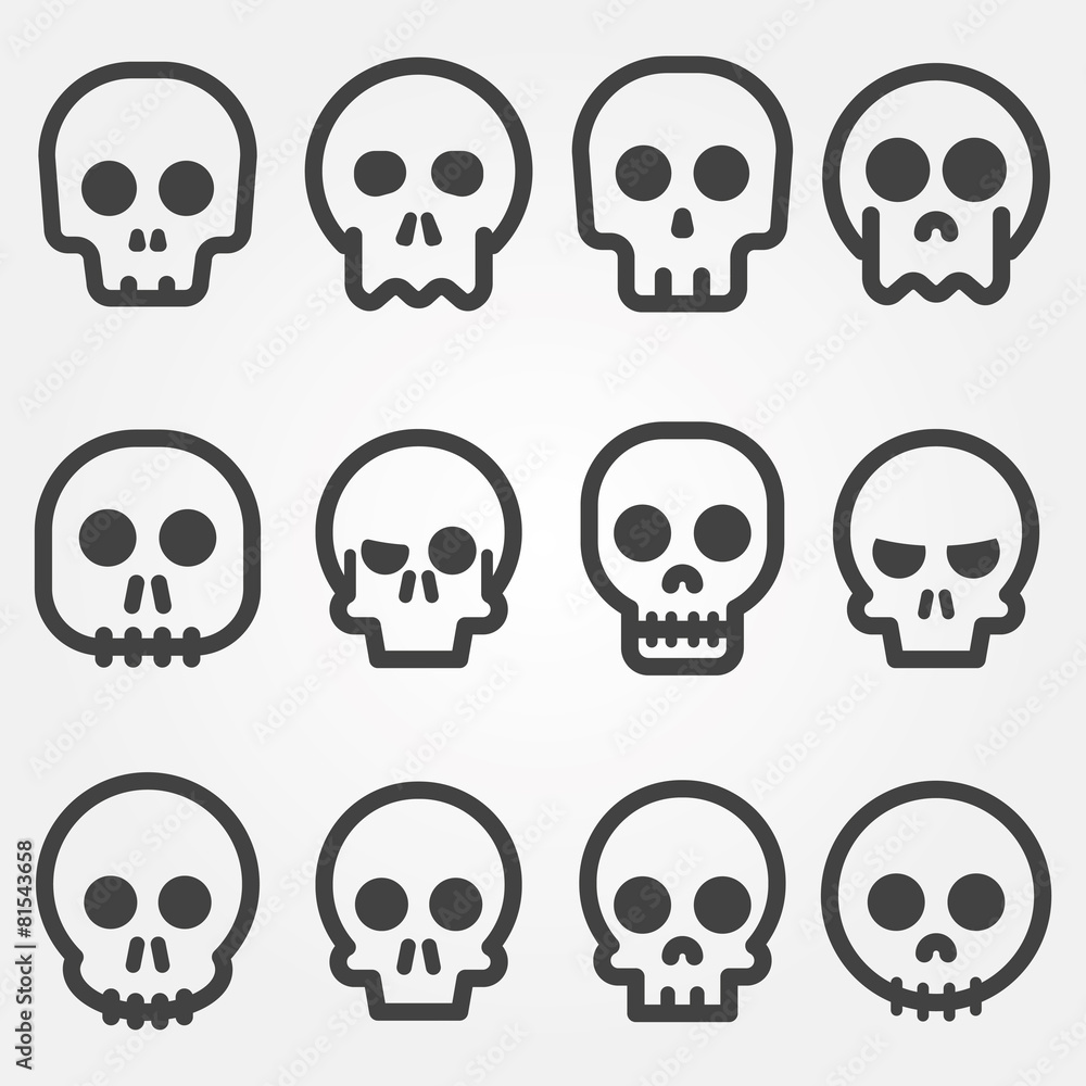 Naklejka premium Cartoon skull vector icon set
