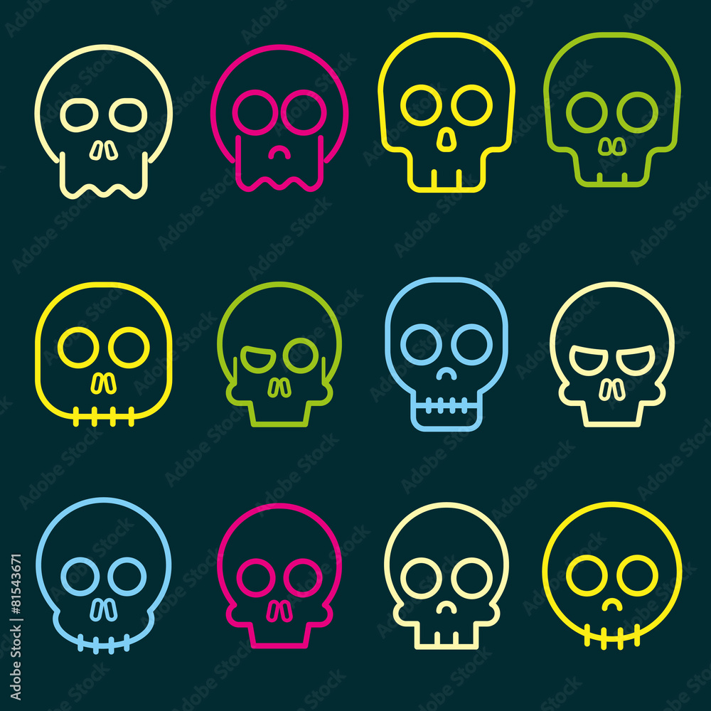 Obraz premium Cartoon skull vector icon set