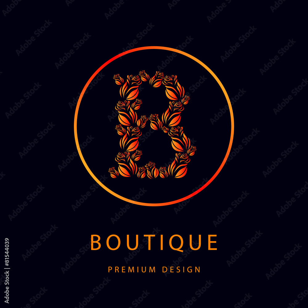 Letter B from roses. Monogram design elements, graceful template Letter B from roses. Monogram design elements, graceful template