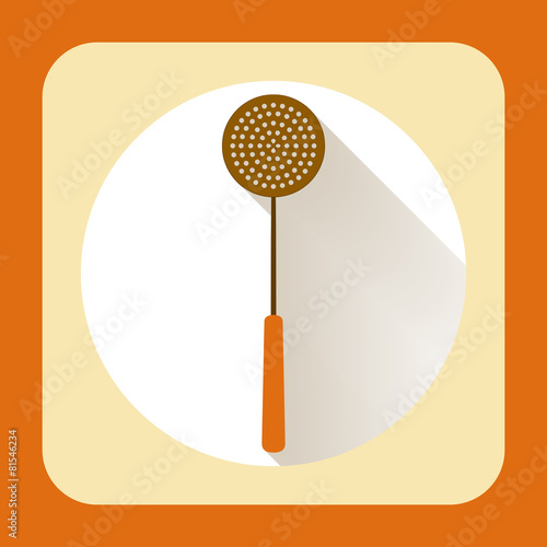 Kitchen ware skimmer. Vector flat icon with long shadow