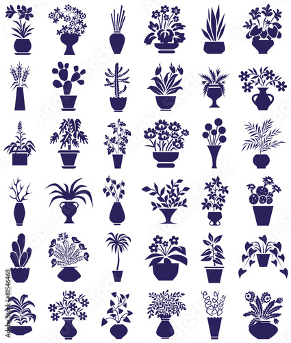 potted flowers icons on white
