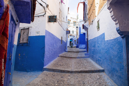 Narrow Lane White Blue, Chefchaouen, Morocco © vladislav333222