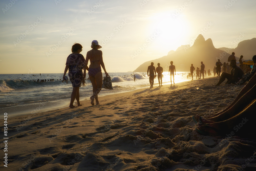 Brazilian Women in Bikini Ipanema Beach Rio de Janeiro Sunset
