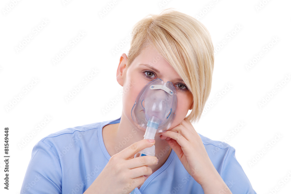 test inhalers, medical nurse with mask for inhalation
