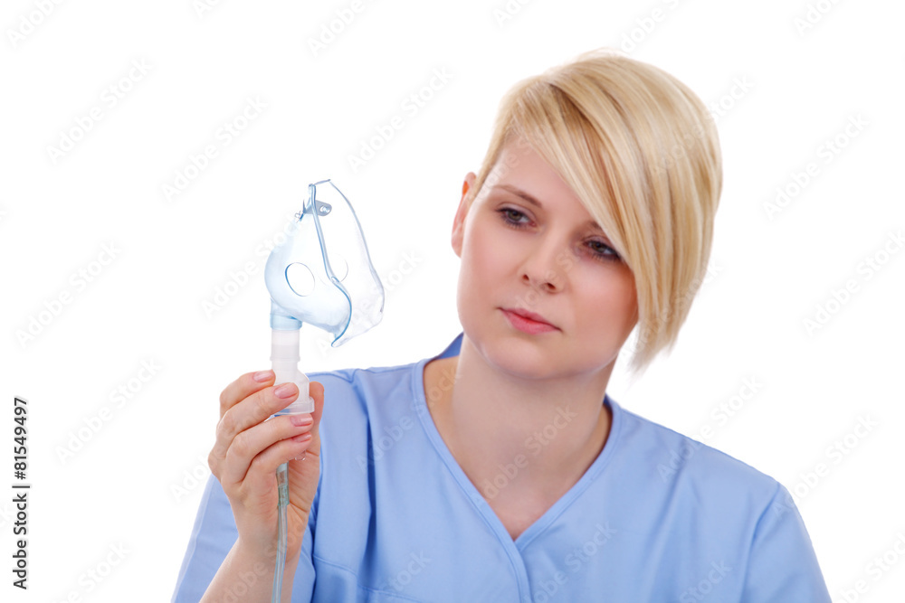 test inhalers, medical nurse with mask for inhalation test inhalers, medical nurse with mask for inhalation