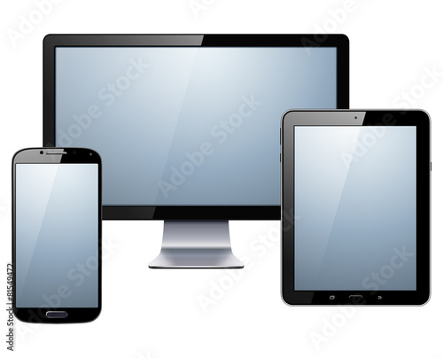Electronic devices set - tablet, smartphone and monitor