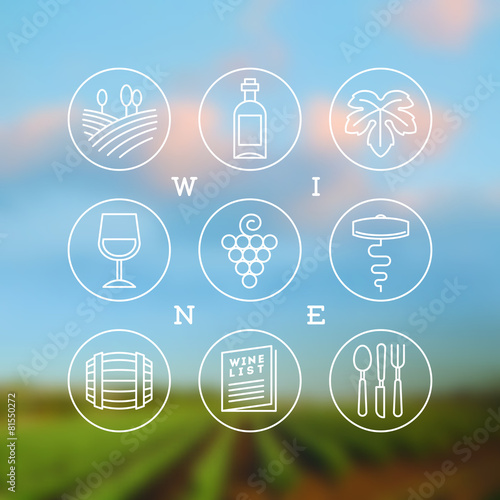 Set of wine and winemaking icons and emblems