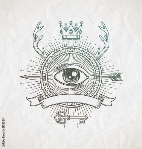 Tattoo style emblem with heraldic elements