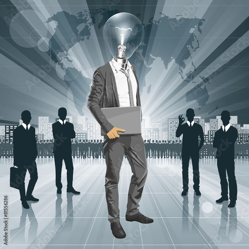 Lamp Head Man With Laptop