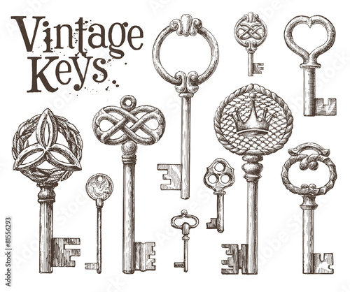 retro key vector logo design template. antiques or old thing
