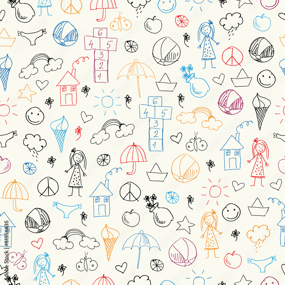 Summer doodles. Seamless pattern