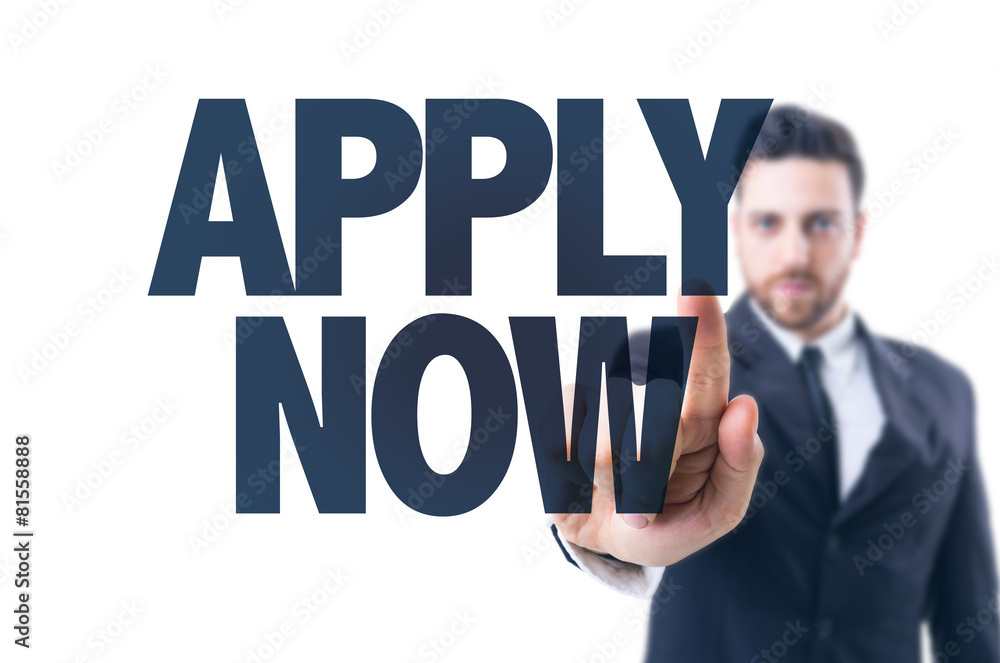Business man pointing the text: Apply Now Business man pointing the text: Apply Now