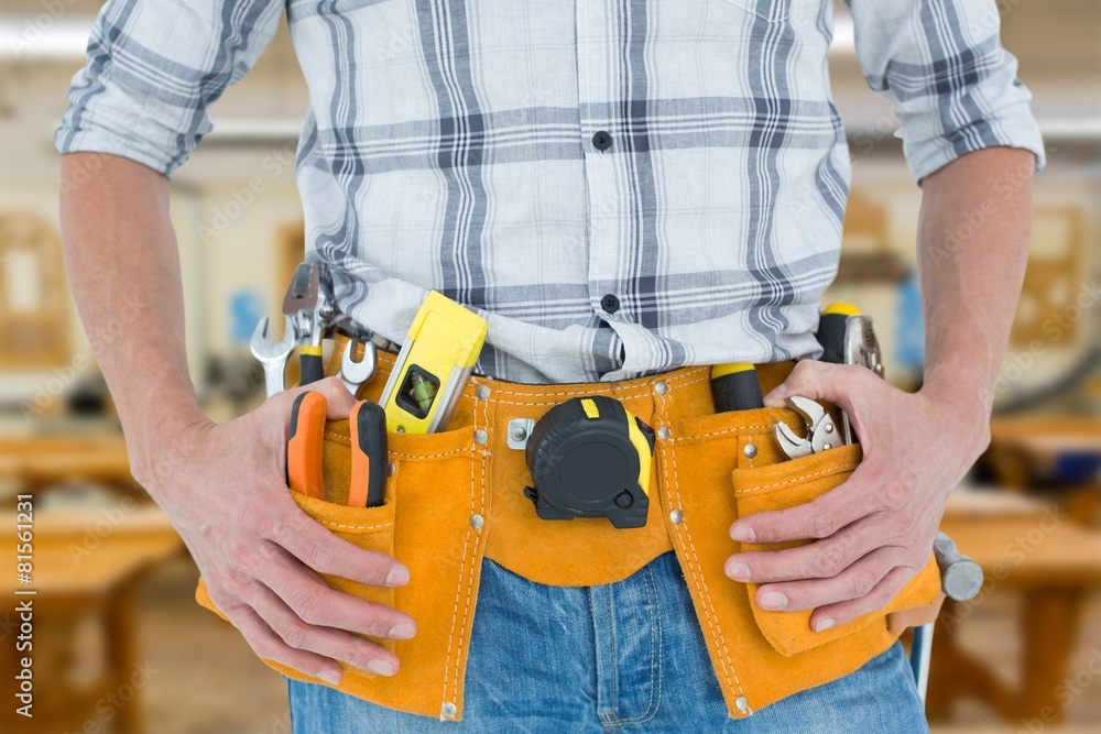 Image of technician with tool belt around waist Image of technician with tool belt around waist