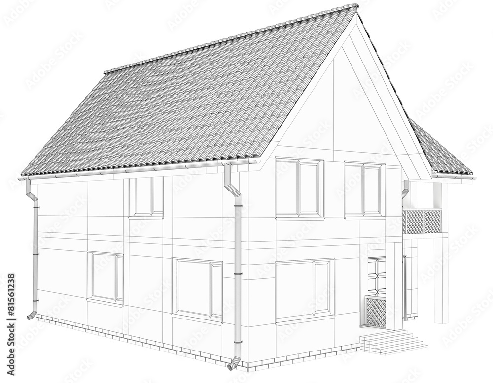 Wireframe 3D of building.