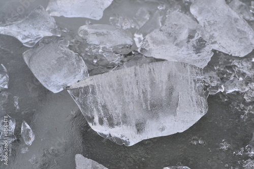 Broken pieces of ice on an ice floe.