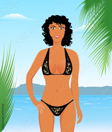 pretty suntanned girl on beach