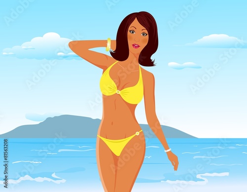 pretty suntanned girl on beach