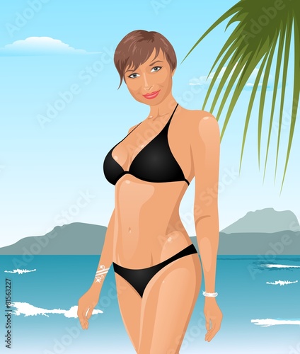 pretty girl on summer background