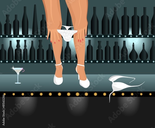sexy girl taking down bikini in bar