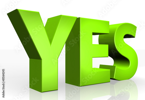 3D yes text on white background