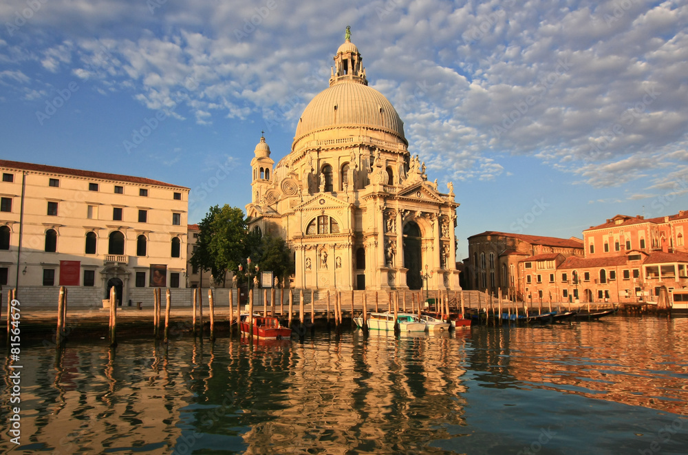 Venetian morning and old cathedral near Grand canal