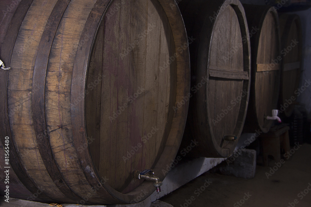 Wine barrels in wine-vaults in order