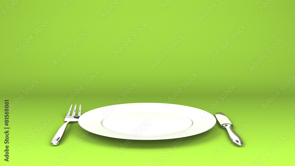 Cutlery And Dish On Green Text Space Cutlery And Dish On Green Text Space