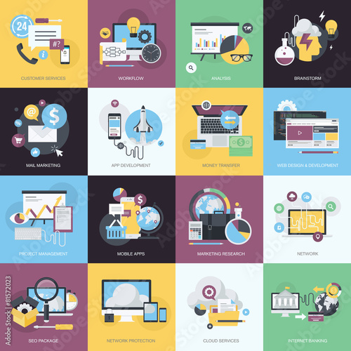 Flat design icons for web development, business, marketing