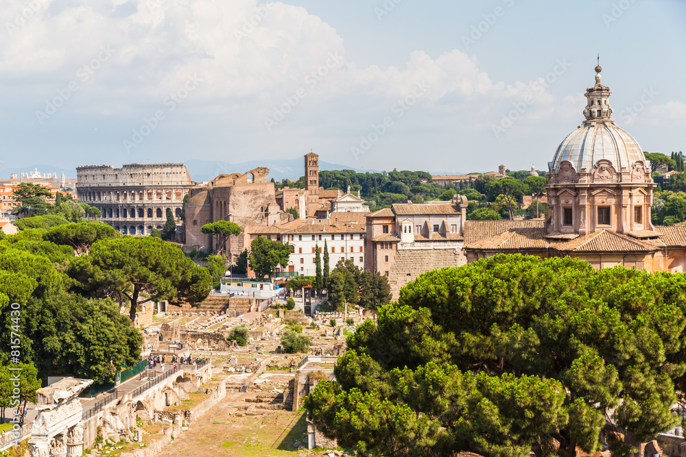 Rome cityscape with skylines of the ancient ruins