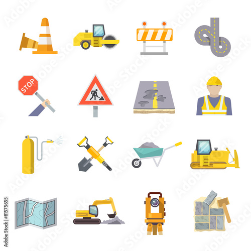 Road Worker Flat Icons Set