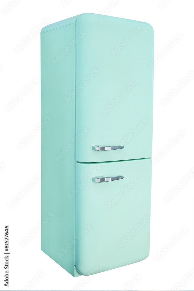 Retro pink refrigerator isolated under the white background Retro pink refrigerator isolated under the white background