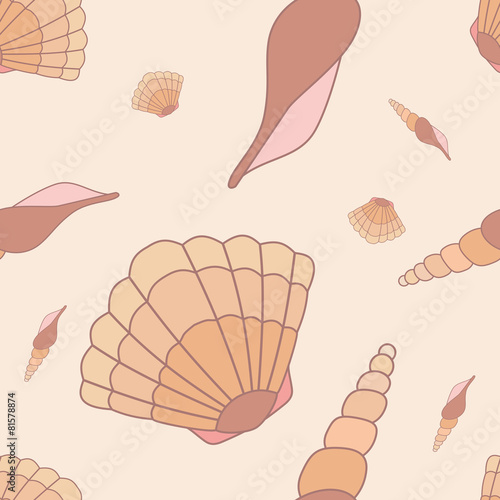 Seamless pattern with hand drawn shells