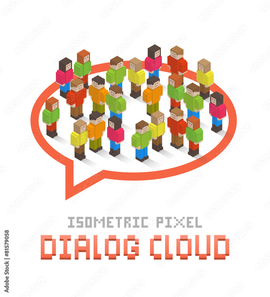 Dialog cloud made up of isometric pixel art people Dialog cloud made up of isometric pixel art people