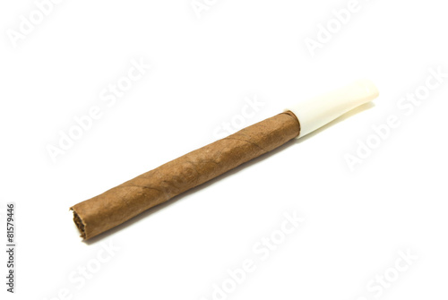 Cigarillo with mouthpiece on white