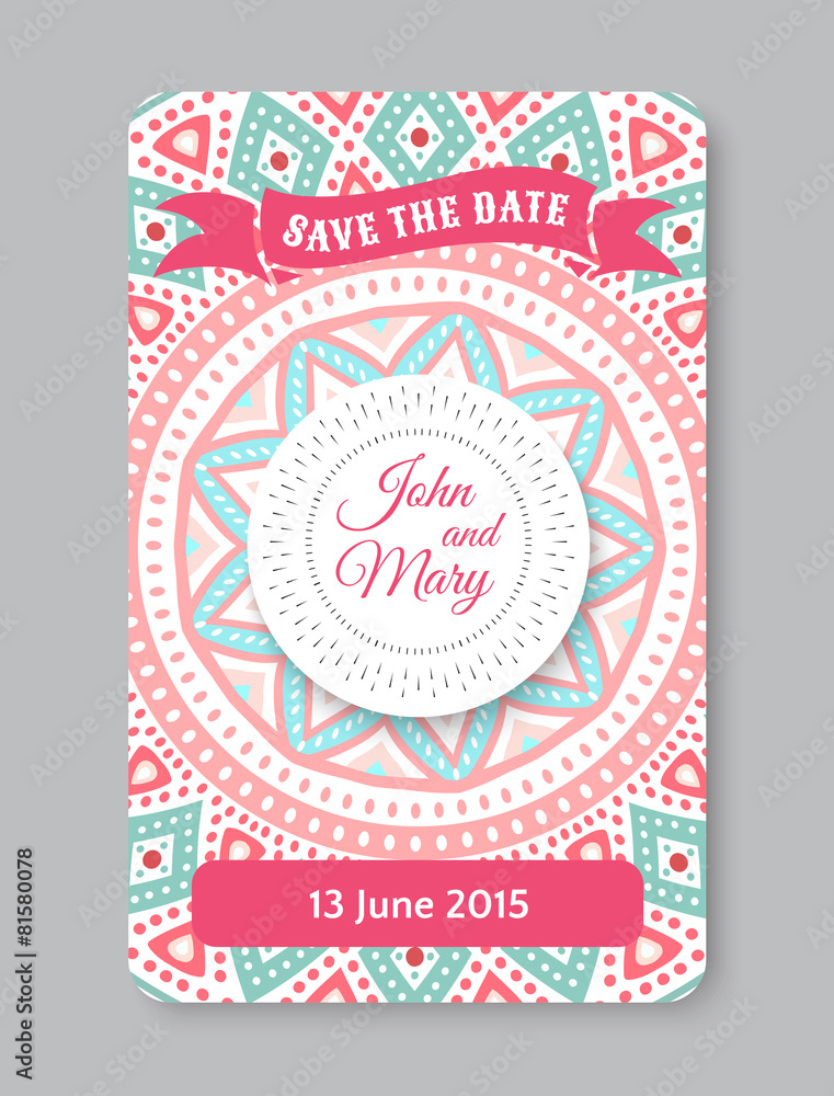 Naklejka premium Perfect wedding template with doodles tribal theme