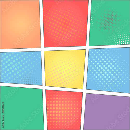 colorful template of comic book page with rays, stars, dots
