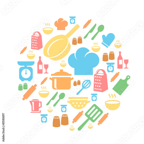 Kitchen and cooking icons background