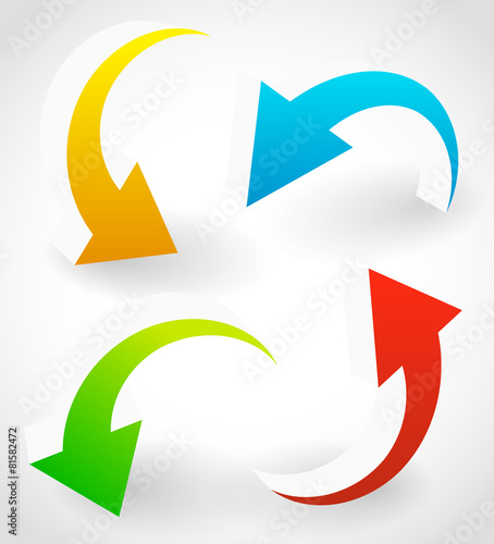 Curved, Bent Colorful Vector Arrow Elements Isolated on White. E