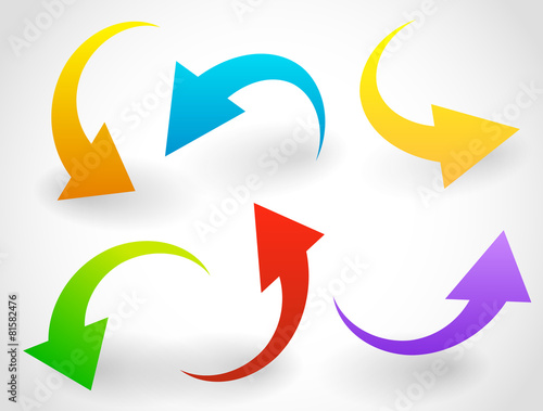 Curved, Bent Colorful Vector Arrow Elements Isolated on White. E