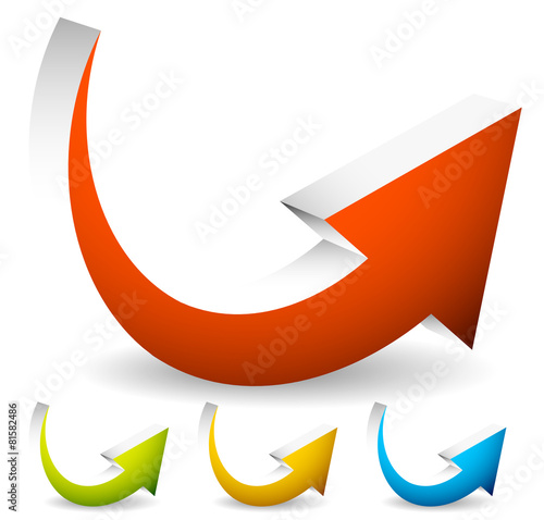 Curved, Bent Colorful Vector Arrow Elements Isolated on White. E