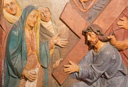 Banska Stiavnica - carved relief Jesus meets his mother