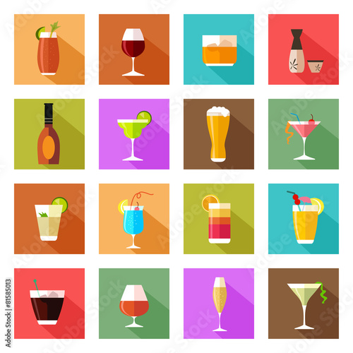 Alcohol drink glasses icons