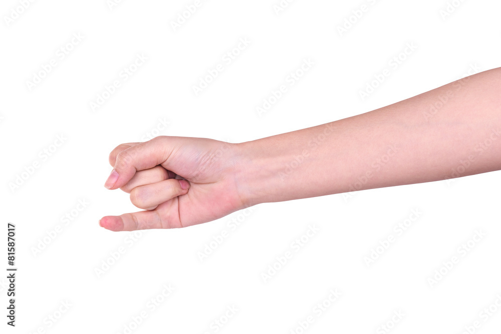 Woman hand hold gesture showing isolated on white background Woman hand hold gesture showing isolated on white background