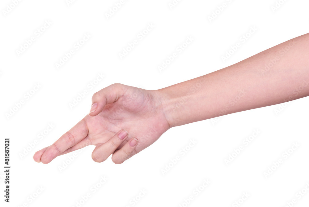 Woman hand hold gesture showing isolated on white background