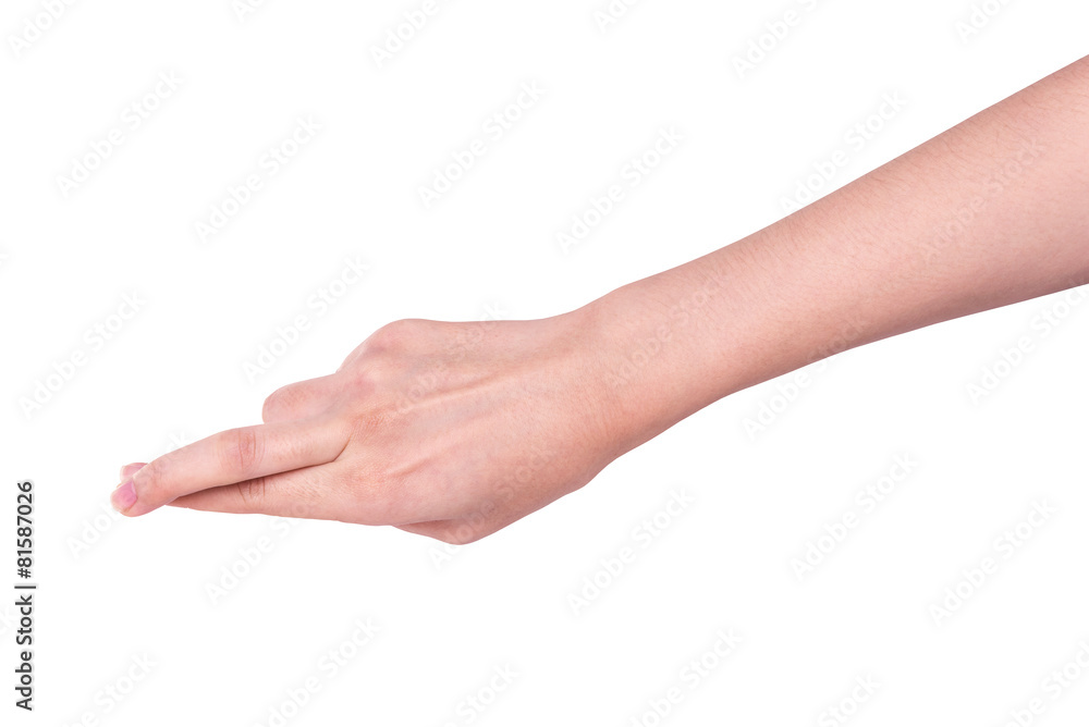 Woman hand hold gesture showing isolated on white background Woman hand hold gesture showing isolated on white background